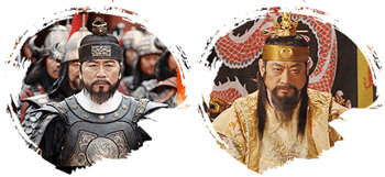 KBS의 ‘대조영’에서 양만춘 역으로 등장하는 탤런트 임동진(좌)과 당태종 역 송용태(우).사진 출처 : KBS의 ‘대조영’ 홈페이지