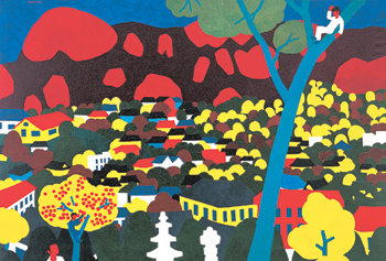 빨강 노랑 파랑을 비롯한 삼원색의 향연으로 가을의 서정을 표현한 ‘인왕산 추경’. 사진 제공 갤러리현대