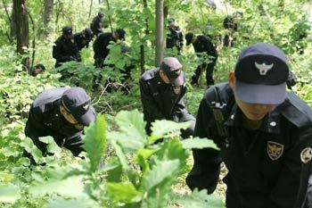 “단서를 찾자” 대대적 수색10일 암매장 여성의 시신이 발견된 경기 안산시 상록구 사사동 야산 일대에서 경찰이 수사 단서를 찾기 위해 수색 작업을 하고 있다. 안산=연합뉴스