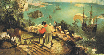 16세기 네덜란드 화가 피터르 브뤼헐이 그린 ‘이카로스의 추락’. 목가적인 풍경의 한 켠에 바다에 빠져 허우적대는 사람이 있다. 이카로스는 한계를 넘으려다 추락한 근대적 실패자다. 들녘 제공