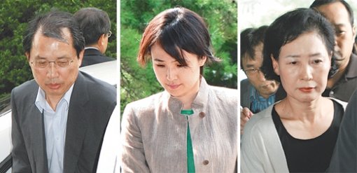 검찰 출두하는 3인26일 오전 10시경 변양균 전 대통령정책실장(왼쪽)이 조사를 받기 위해 서울 마포구 공덕동 서울서부지검에 들어서고 있다. 오후 2시에는 신정아 씨(가운데)가, 낮 12시 40분에는 박문순 성곡미술관장이 출두해 조사를 받았다. 김재명 기자