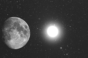 밝은 별처럼 보이는 홈스혜성(오른쪽). 달(왼쪽)보다 훨씬 작다. 사진 제공 한국천문연구원