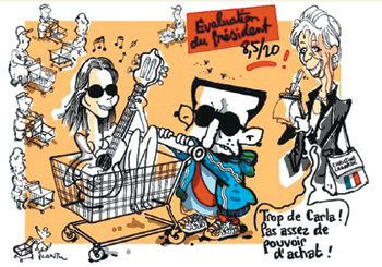 애인에게만 치중하는 니콜라 사르코지 대통령과 이에 따른 지지율 하락을 꼬집은 프랑스 일간 르몽드 8일자 1면 만평. 사진 출처 르몽드