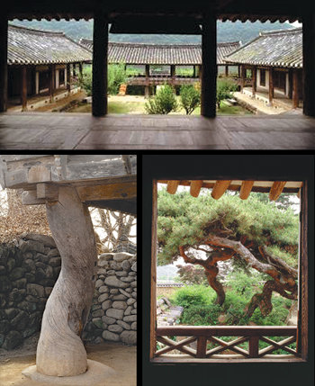 안동 병산서원, 함양 일두고택, 거창 구연서원(위에서부터 시계 방향으로).