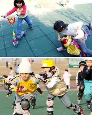 봄철을 맞아 야외에서 자전거나 인라인스케이트를 타는 아이들을 자주 볼 수 있다. 자칫 넘어져 다치는 경우 흉터가 남지 않도록 대처해야 한다. 동아일보 자료 사진