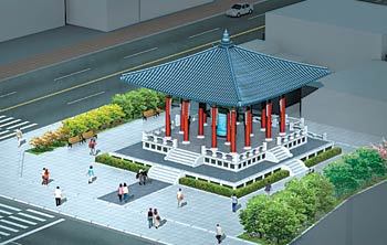 경기 수원시 화성행궁 앞 종로에 있었던 종각의 조감도. 수원시 화성사업소가 9월까지 다시 짓기로 했다. 사진 제공 수원시