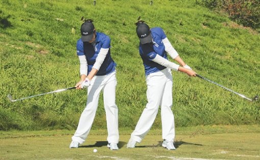 “헤드업 하지 마세요.” 초보 골퍼들이 가장 많이 듣는 말이다. 임팩트 순간 끝까지 머리를 고정해야 토핑이나 뒤땅을 줄일 수 있다. 사진 제공 휠라코리아