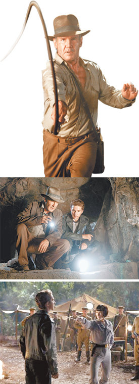 채찍으로 권총을 제압하는 고학력 액션영웅 ‘인디아나 존스’가 돌아왔다. 트레이드마크인 중절모를 19년 만에 다시 눌러쓴 66세의 노장 해리슨 포드. 1989년 3편에서 아버지(숀 코너리)와 함께했던 동분서주 활극을 이번엔 아들 (샤이아 라보프)과 함께 재현한다. 사진 제공 CJ엔터테인먼트