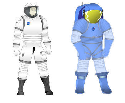 2020년경 달 탐사를 하게 될 미래의 우주인을 묘사한 가상도. 헬멧 속에 식량을 비축하고 있어 1주일 동안 계속 우주선 밖에 머무를 수 있다. 사진 출처 스페이스닷컴