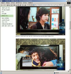 55인치 LCD TV의 크기를 실감할 수 있도록 아이와 생수통을 TV와 함께 찍은 이용자의 사진이 올라온 한 커뮤니티 사이트 캡처 화면.