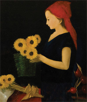 김종하작 빨간 스카프의 여인과 해바라기 *10F(45.5cm x 53cm) Oil on canvas 2001