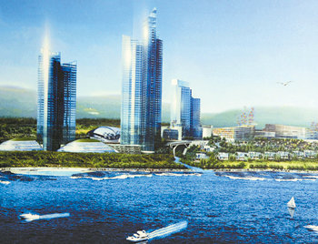 제주국제자유도시 핵심프로젝트로 서귀포시 예래동에 조성 예정인 휴양형주거단지 조감도. 말레이시아 버자야그룹이 투자하는 제주 최고층 호텔이 들어설 예정이다. 사진 제공 제주국제자유도시개발센터