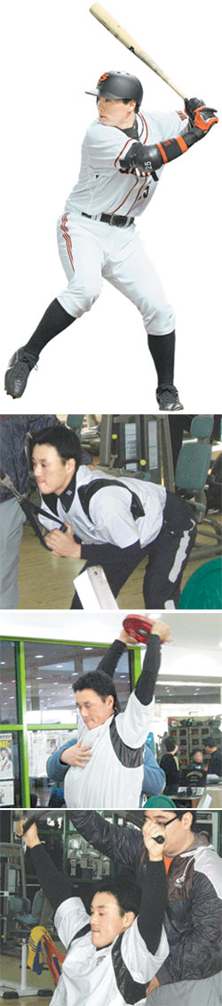 베이징 올림픽 금메달의 주역으로 활약하고도 소속팀 요미우리에선 이렇다 할 활약을 못하는 등 다사다난한 한 해를 보낸 이승엽. 그가 15일 고향 대구에서 겨울 훈련을 시작했다(아래). 이승엽이 오창훈 세진헬스클럽 관장의 도움을 받아 몸 만들기에 열중하고 있다. 대구=황태훈 기자