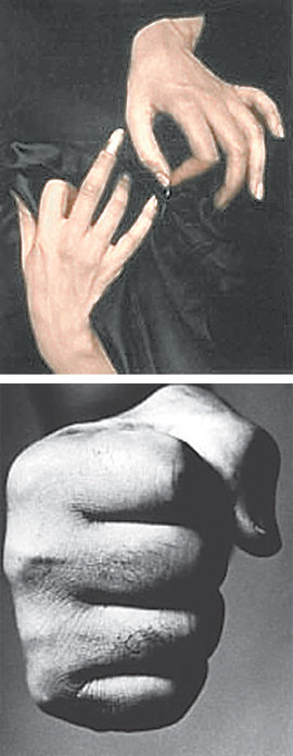 앨프리드 스티글리츠의 ‘골무를 낀 손’(위)과 리처드 애버던의 ‘조 루이스의 손’. 사진 제공 대림미술관