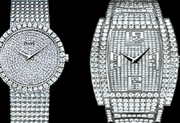 다이아몬드로 장식된 ‘피아제’ 보석시계세트. 박연차 태광실업 회장이 노무현 전 대통령 부부에게 선물했다는 시계와 같은 것이다.[화보]검찰, 박연차 태광실업 회장 소환 조사