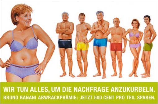 독일의 한 속옷 업체 광고에 이미지로 출연한 메르켈 총리(맨 왼쪽).