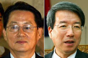 박지원 의원- 정운찬 총리 후보자. 동아일보 자료사진