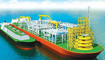 삼성중공업이 로열 더치셸에 공급할 대형 부유식 천연가스 생산 저장 선박(LNG-FPSO)의 조감도.