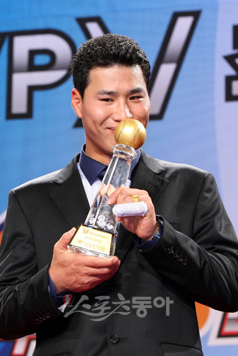 27일 서울 잠실 롯데월드호텔 크리스탈 볼륨에서 열린 2009프로야구 최우수선수(MVP)/최우수신인선수 시상식에서  MVP를 수상한 KIA 김상현이 포즈를 취하고 있다.  잠실ㅣ 박화용 기자 inphoto@donga.com