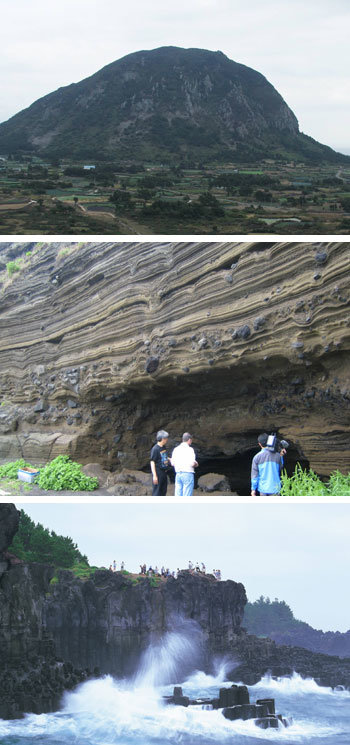 세계 지질공원 후보지로 선정된 서귀포시 안덕면 산방산, 제주시 한경면 수월봉, 서귀포시 중문동 주상절리대(왼쪽부터). 임재영 기자·사진 제공 제주도