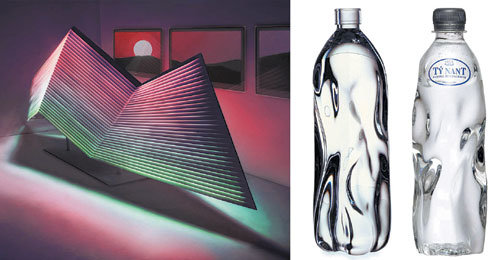 삼성전자의 발광다이오드(LED) 패널을 위한 이브 베하의 작품(왼쪽)과 로스 러브그로브가 물의 흐름을 형상화해 디자인한 생수병. 사진 제공 지상현 교수