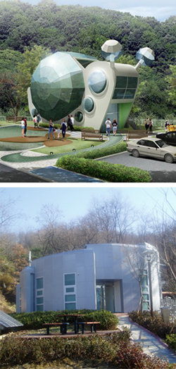 경기 남양주시에 달팽이(위)와 암모나이트 모양을 본뜬 이색 공공화장실이 이르면 이달 말 선보인다. 사진 제공 남양주시