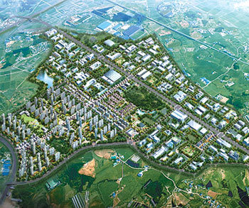 첨단디스플레이산업클러스터를 지향하는 아산테크노밸리(충남 아산시 둔포면 일대) 조감도. 산업용지가 100% 분양된 아산테크노밸리는 현재 공장 4개가 가동되고 있는 등 속도감 있게 사업을 추진하고 있다. 사진 제공 ㈜아산테크노밸리