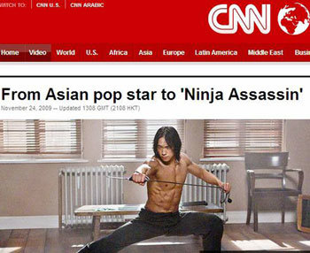 미국 CNN은 24일 인터넷판 머리기사로 할리우드 영화 ‘닌자 어쌔신’에서 주연을 맡은 비가 세계적인 스타로 성장할 가능성을 조명했다. 사진 출처 CNN