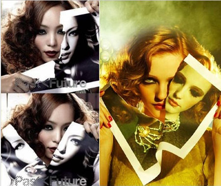 한국의 한 패션잡지에 실렸던 사진(오른쪽)과 유사한 콘셉트의 아무로 나미에 재킷사진.