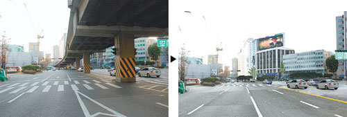 서대문 고가차도 철거 전(왼쪽 사진)과 철거 후의 예상 모습. 사진 제공 서울시