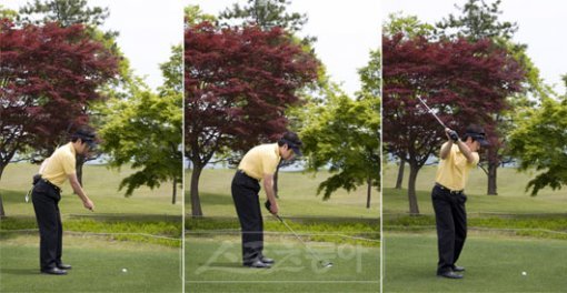 골프 레슨 (왼쪽부터) ①, ②, ③.