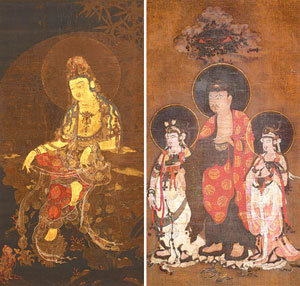 일본인이 소장하고 있는 수월관음도(왼쪽)와 아미타삼존내영도. 사진 제공 정우택 교수