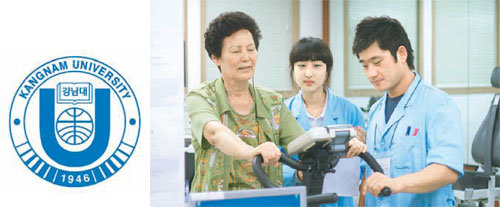 강남대 강남실버건강청년사업단의 건강운동관리사가 교내 생활건강센터에서 한 노인의 심폐기능을 측정하고 있다. 사진 제공 강남대