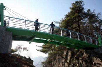 강원 정선군 신동읍 덕천리 105m 높이 절벽 사이에 만들어진 유리다리. 다리 아래로 정선 동강이 흐른다. 이인모 기자