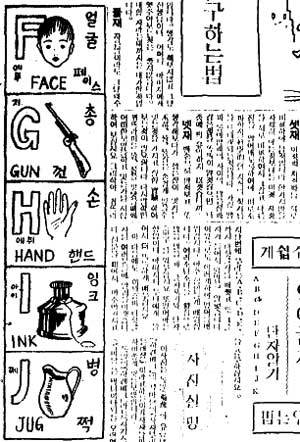 1933년 동아일보에 실린 ‘영어글자와 단자 알기’ 해설 삽화. 동아일보 자료 사진
