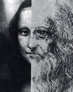 '컴퓨터 아티스트 핸드북'에 실린 릴리언 슈바르츠의 '모나-레오(Mona-Leo)'.모나리자의 얼굴과 다빈치의 자상화를 합성한 작품. 스포츠동아 자료사진.