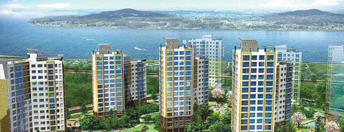 23일 청약이 마감된 한강신도시 e편한세상 조감도. 대림산업 관계자는 “상당수 가구가 단지 내에서 한강을 볼 수 있다는 점을 부각시켜 경기 불황 속에서도 성공적으로 분양을 마칠 수 있었다”고 말했다. 사진 제공 대림산업