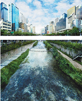 인공과 자연의 만남과 충돌을 담은 임상빈 씨의 사진 ‘청계천-서울’. 사진 제공 pkm갤러리