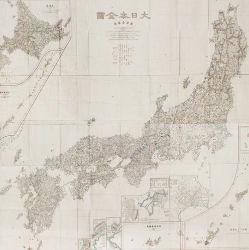 일본 육군참모국이 1877년 제작한 ‘대일본전도’. 이 지도에는 독도가 표기되지 않아 17세기 중반부터 독도를 자국 영토의 일부로 인식했다는 일본의 주장이 허구임을 보여준다. 사진 제공 동북아역사재단