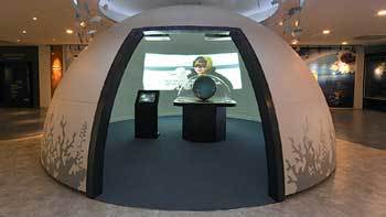 코르디움의 중앙에 있는 ‘오션 돔’에서는 지구 모양의 스크린을 통해 해양에서 일어나는 기후변화를 관찰할 수있다. 사진 제공 한국해양연구원