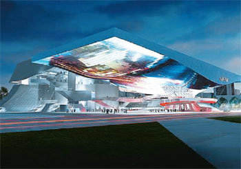 내년 9월 완공 예정으로 공사가 한창인 부산영상센터 두레라움 조감도. 세계적인 건축물이 되기 위해서는 국비 지원 확대가 필요하다는 지적이 나온다. 사진 제공 부산시