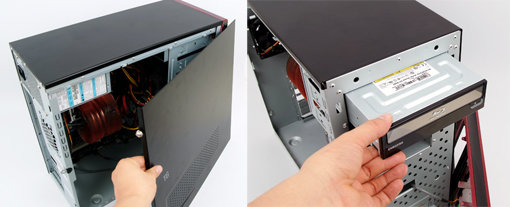 케이스의 커버를 열고 5.25인치 베이에 삼성 SH-B083를 나사로 고정하면 설치가 끝난다