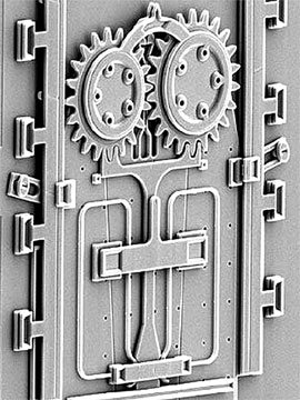 크기 0.2mm… 진드기보다 작은 톱니바퀴 0.2mm 크기의 초미세 톱니바퀴. 눈에 보이지 않는 집먼지진드기 정도로 작다. 최근에는 멤스 기술의 발달로 이보다 훨씬 작은 크기이면서 동력을 갖춘 마이크로 로봇도 제작되고 있다. 멤스 기술은 이미 자동차 에어백 센서나 휴대전화, 초소형 가스감지센서 등 다양한 실생활 분야에 응용되고 있다. 동아일보 자료 사진