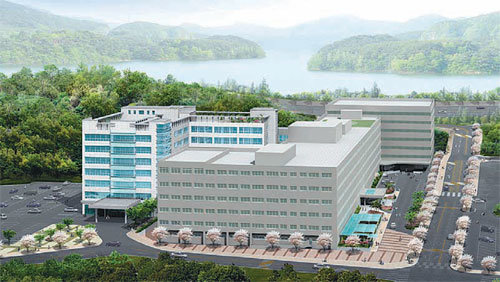 울산대병원이 소속된 아산재단의 주력사업장인 현대중공업이 최근 울산대병원 신축동공사를 재개했다. 사진은 울산대병원 신축동 조감도. 사진 제공 울산대병원