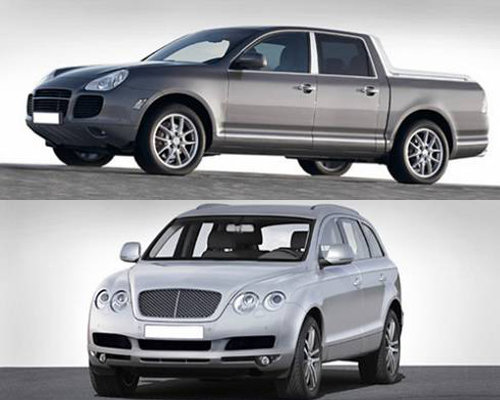 포르쉐 카이엔을 픽업트럭으로 개조한 사진(위)과 아우디 Q7을 벤틀리로 개조한 사진. 사진출처=제나텍