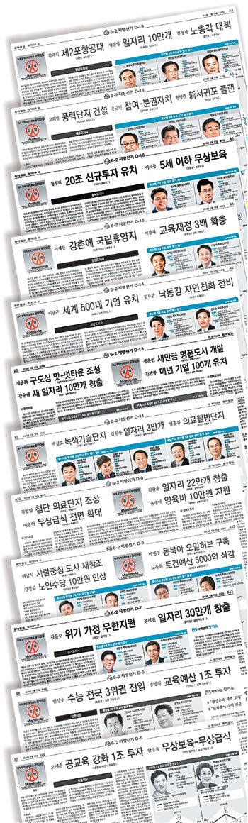 동아일보는 한국정치학회 매니페스토 연구회와 함께 16개 시도지사 후보들의 대표 공약을 검증해 그 결과를 14일부터 28일까지 게재했다.