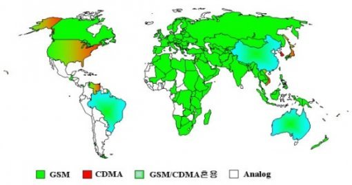 2000년대 초 이동통신 방식 세계 분포도