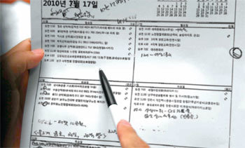 빼곡한 지역구 일정  한나라당 윤상현 의원의 7월 11∼17일 주간일정표. 30분 단위로 각종 지역구 활동 계획이 빼곡히 적혀 있다. 추가 기입한 흔적도 보인다. 이 표는 지역구 일정만 적은 것으로 국회 일정과 비공식 일정은 따로 정리하고 있다. 김경제 기자