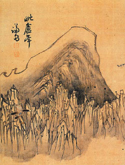 바쁘게 그린 ‘비로봉’  정선의 ‘불정대’(위)와 ‘비로봉’. 모두 정선 특유의 휘쇄필법으로 그렸지만 ‘비로봉’은 ‘불정대’에 비해 대충대충 그렸음이 드러난다. ‘비로봉’에 대해 장진성 교수는 “빠른 붓질로 금강산 비로봉을 표현했지만 현장감과 사실성이 결여된 작품”이라고 평가한다. 동아일보 자료 사진