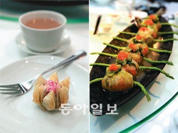 1881 헤리티지 빌딩에 있는 광둥식 중식당 룽토위안에서 내는 딤섬 가운데 하나. 새로운 색감과 디자인이 결합된 독특한 딤섬을 내고 있다.